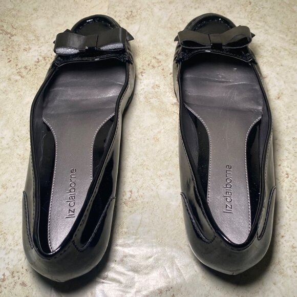 Liz Claiborne Black Patent Leather Bow Flats Women Casual Comfort Office - Picture 4 of 9
